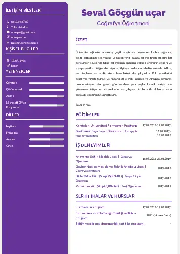 Coğrafya Öğretmeni CV Örnekleri cv indir